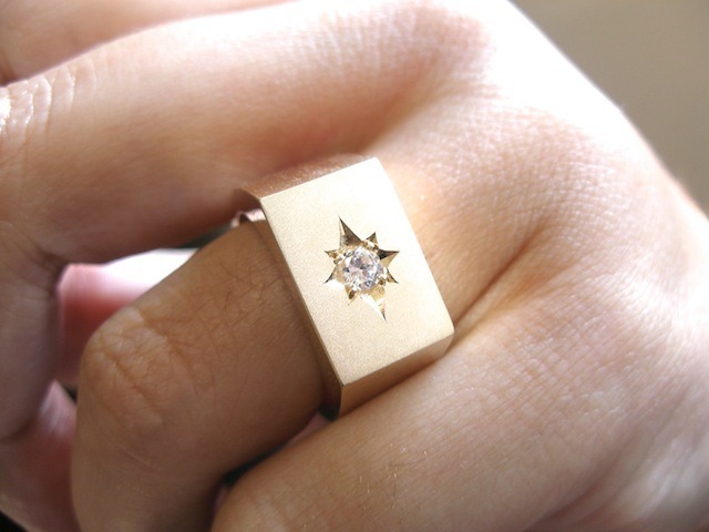 仁尾彫金『一つ星ダイヤゴールド印台リング』ハンドメイド484 | 仁尾彫金