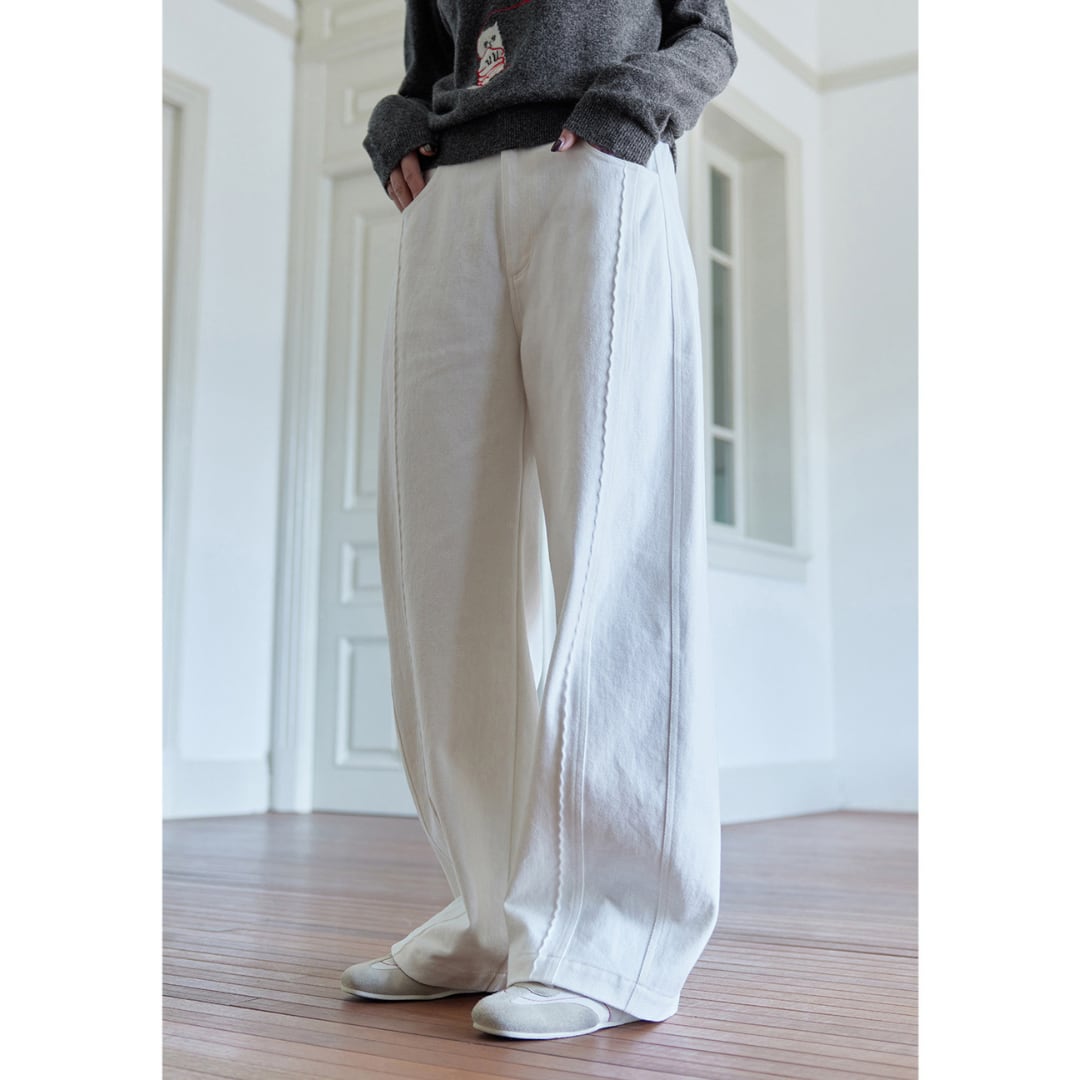 scallop trim wide pants