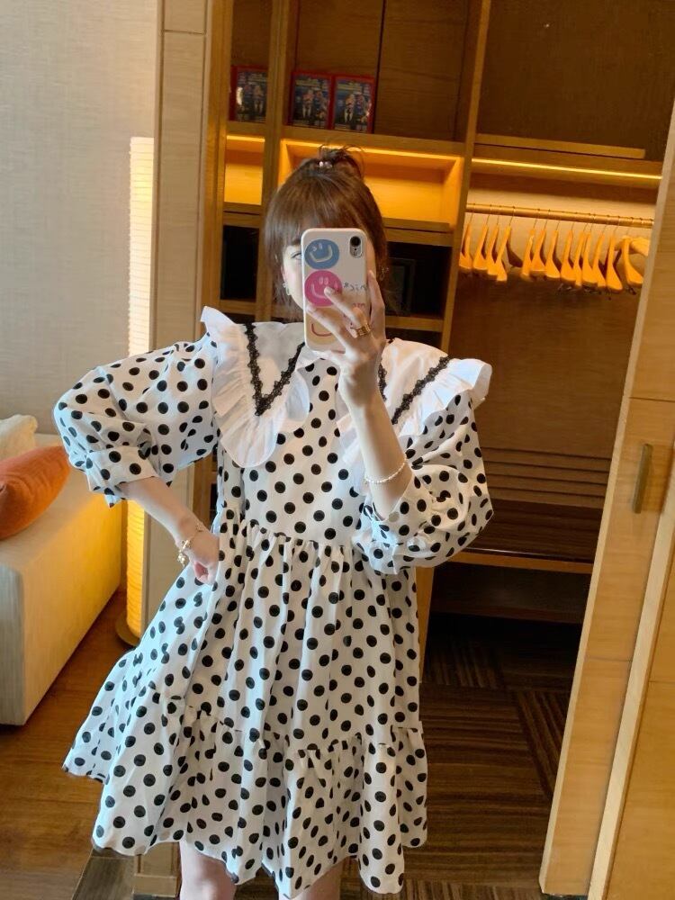 水玉 ワンピース 白 襟 | LOVEYsmileSHOP