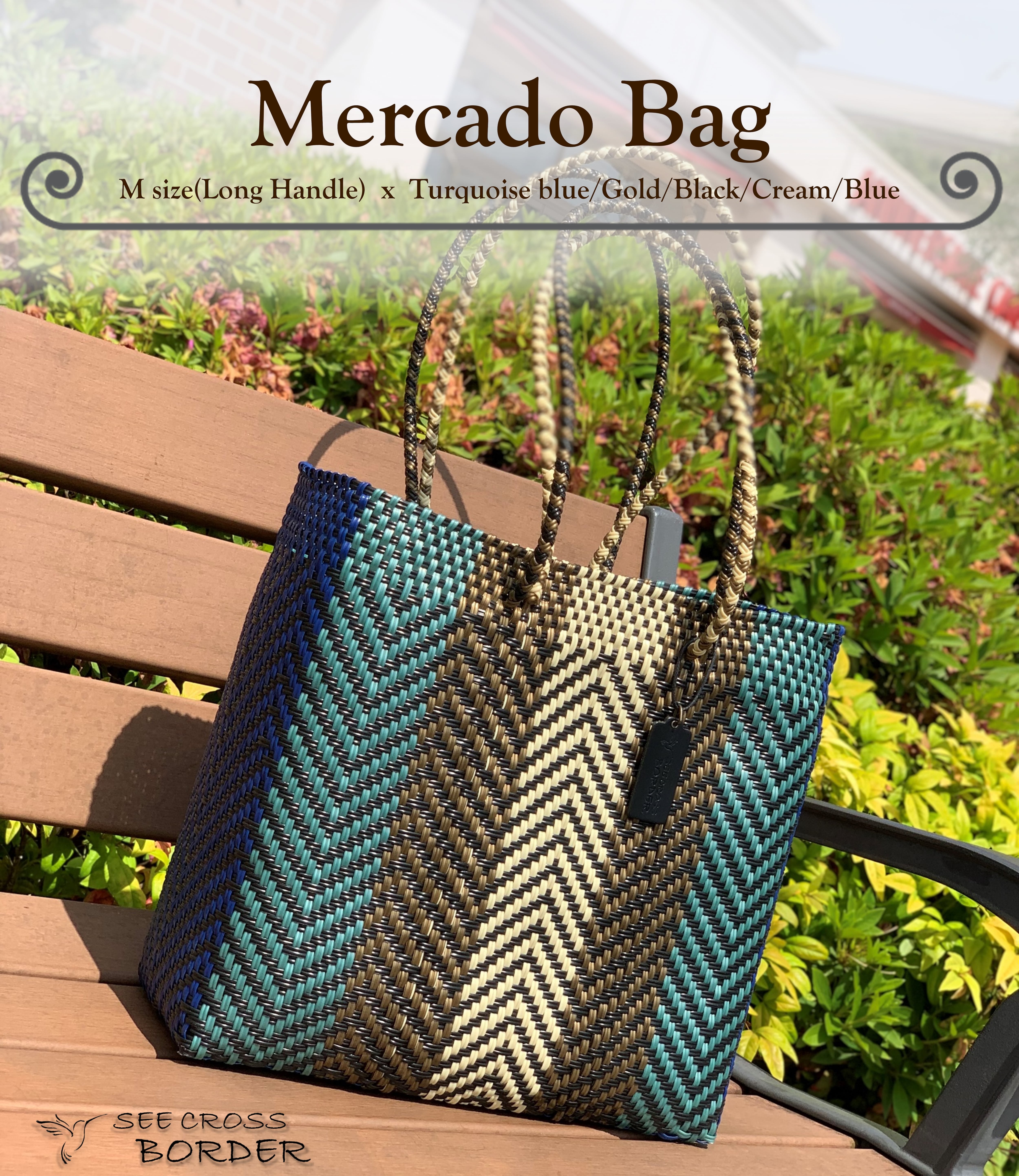 M Mercado Bag (Long handle) Gold/Black/Cream/Turquoise blue/Blue ...