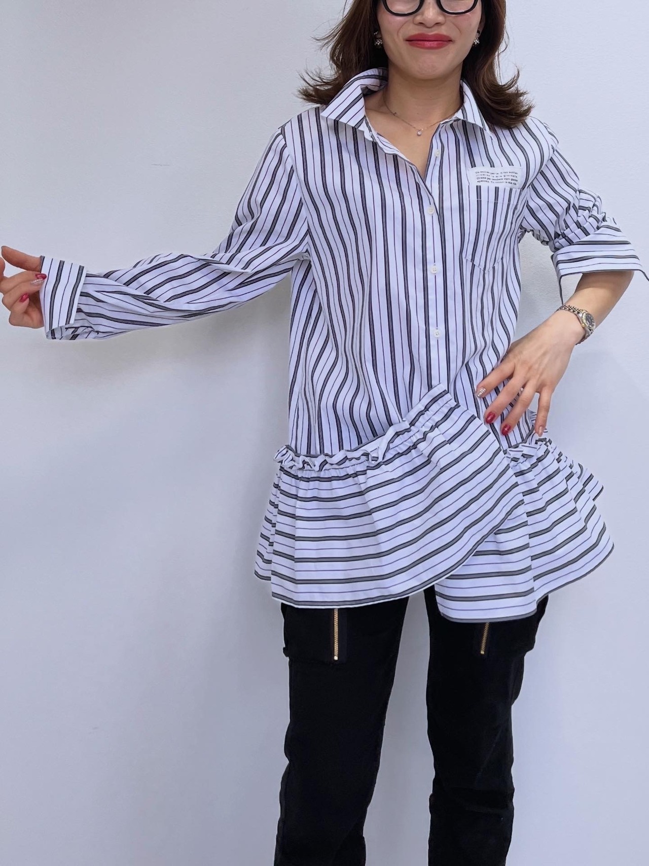 ミカーレミカーレ MICALLEMICALLE 取外し裾フリルシャツ