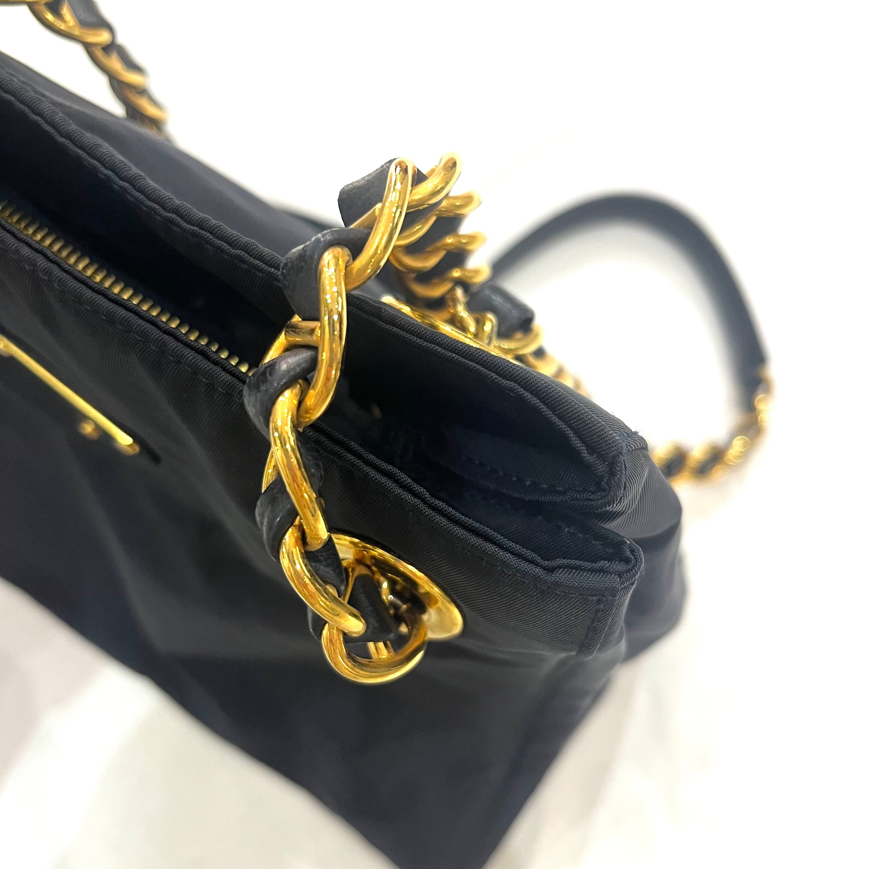 PRADA】2260 プラダ ナイロン チェーントートバッグ ブラック ゴールド