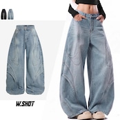 VINTAGE ストリート アーク切替 ワイドデニムパンツ P464