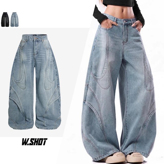 VINTAGE ストリート アーク切替 ワイドデニムパンツ P464 VINTAGE ストリート アーク切替 ワイドデニムパンツ P464