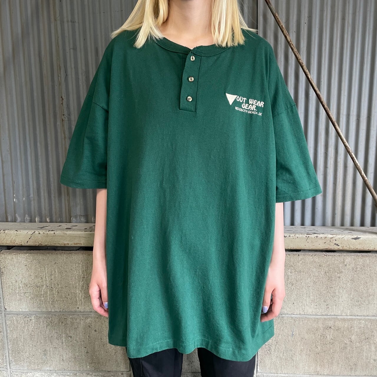 ビッグサイズ 90年代 USA製 COTTON DELUXE 企業ロゴ 刺繍 ヘンリー 