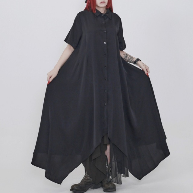 Asymmetric draped shirt one-piece C1590