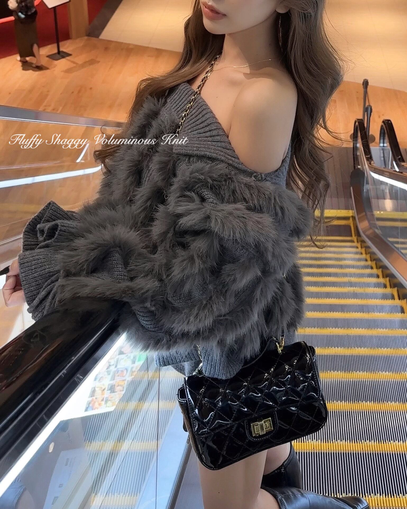 Fluffy Shaggy Voluminous Knit グレー | GIENGE［ジーアング］