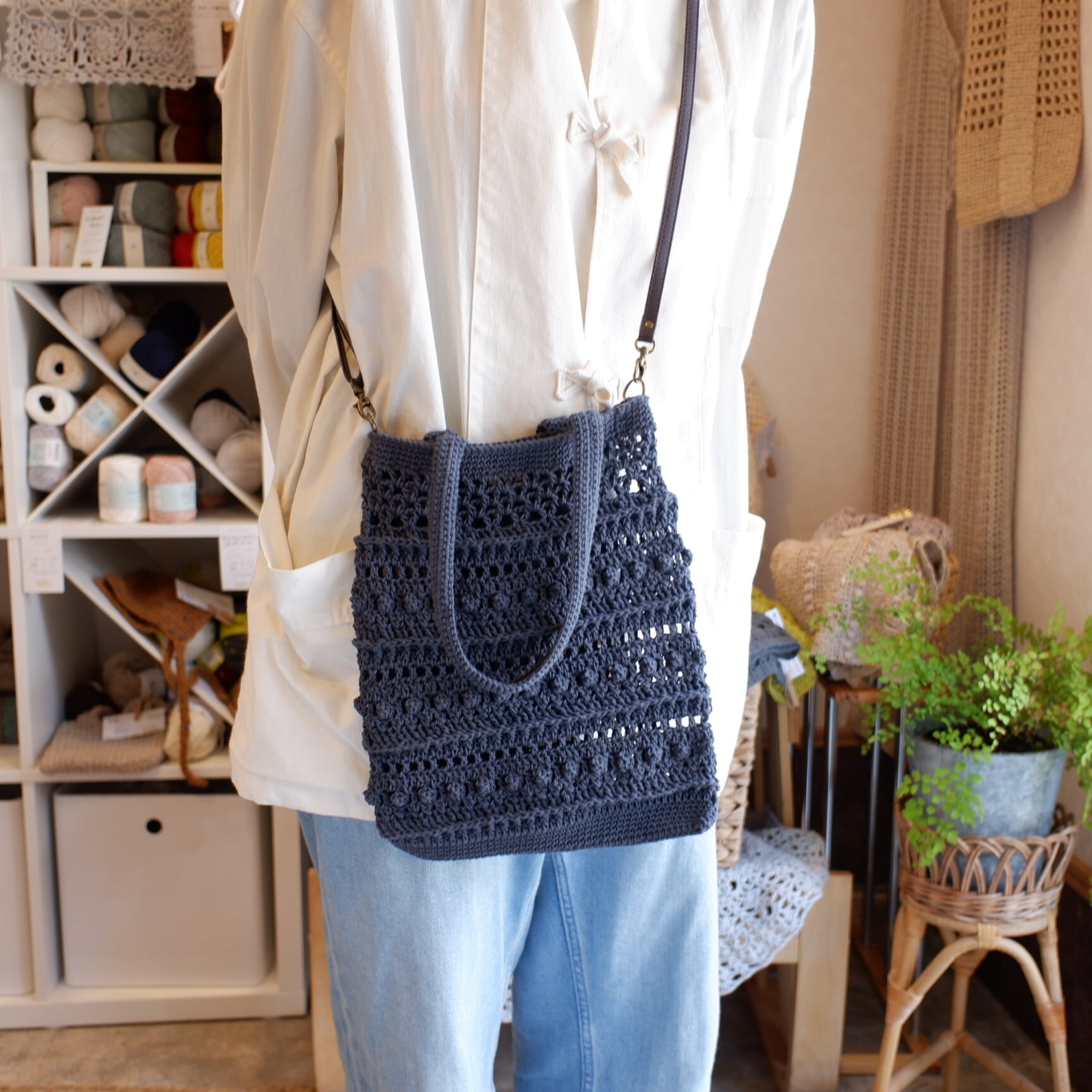 模様編みの2wayミニトートバッグ｜yukigoyaさんコラボキット | ［hus