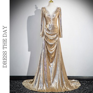 メタリックドレープマキシドレス D0147