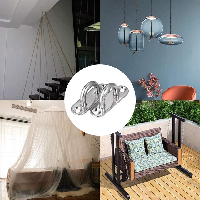 【2022最新】ZOYUBS パッドアイ アイプレート 長方形パッドアイ 長方形アイプレート ステンレスループ マッチングネジ 壁掛け式 パッドアイ 天井吊り下げ用 304ステンレス鋼 ステンレスループ フック アイ耐久性壁/天井マウントフック 天井フック U型 固定 金具 取り付け金具 耐腐食性 止め 高強度木製ドア 戸棚 灯 シェードセイル 日よけ ブランコ ハンモック用 (厚さ6mm 2個+カラビナ2個入り)