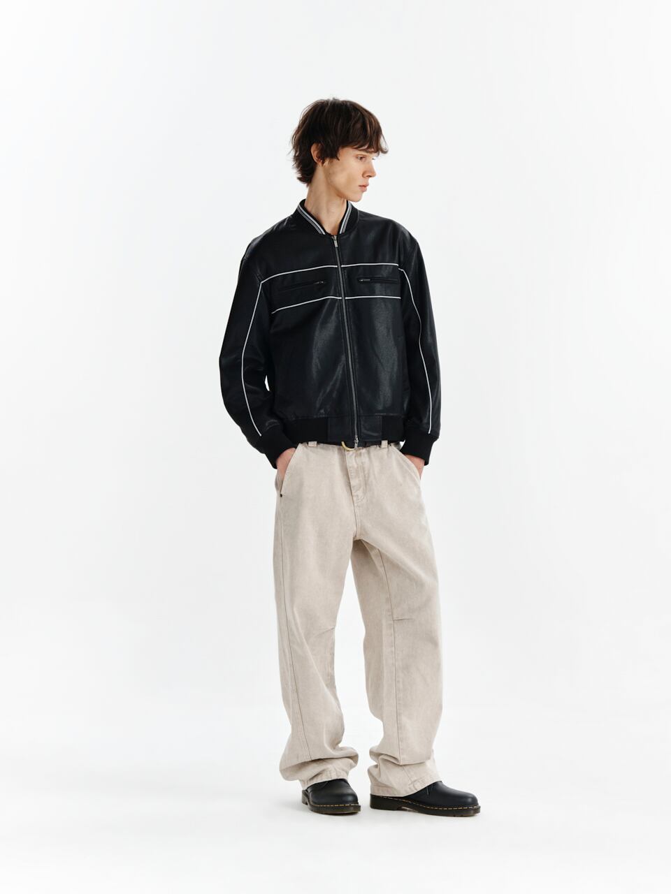 ☆[MATIN KIM] LEATHER BASEBALL JUMPER FOR MEN_2color | もごつ