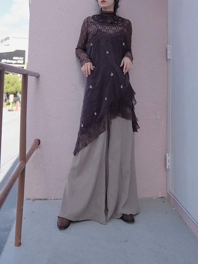 Lace Cami Dress / BROWN