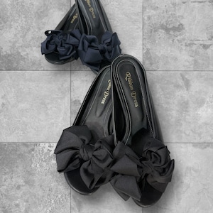 FINAL SALE★spg0003_om- 合皮オープントゥミュール【ブラック】グログラン・ツィストリボン