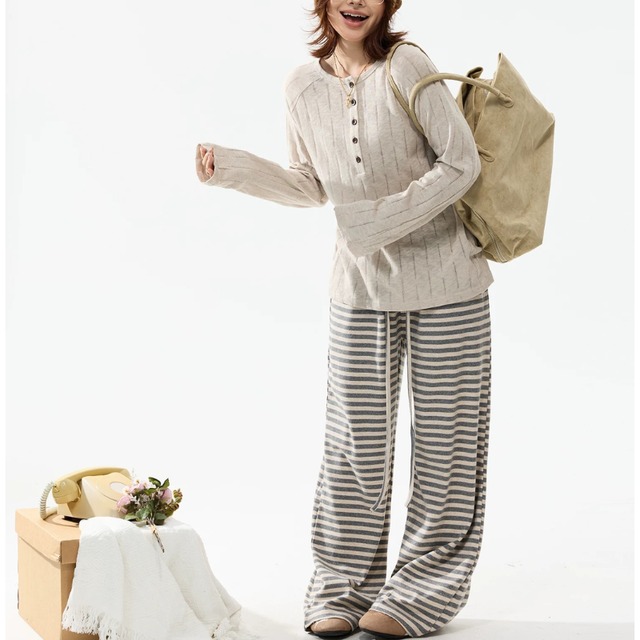 random-line henley veck long tee　ランダムラインヘンリーネックロングティー　J2111