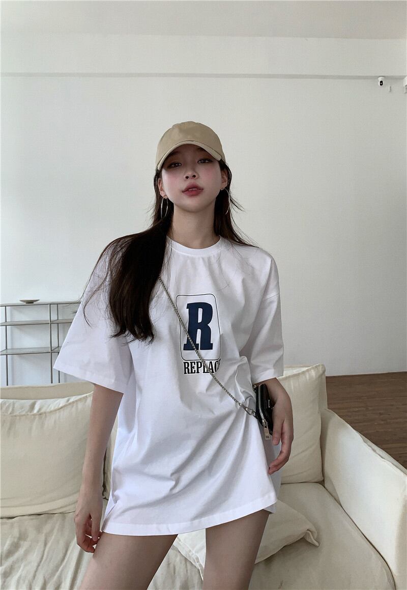 スリーブTシャツ サマー薄手スタイルルーズホワイトトップス 夏物 ブラックストロベリース52689023673