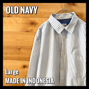 【OLD NAVY】ストライプ 白シャツ 柄シャツ 長袖シャツ Lサイズ オールドネイビー US古着 アメリカ古着