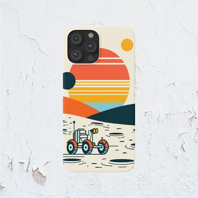 受注生産 iPhoneケース 探査車と大きな太陽の宇宙柄｜レトロ宇宙 RFSP070C