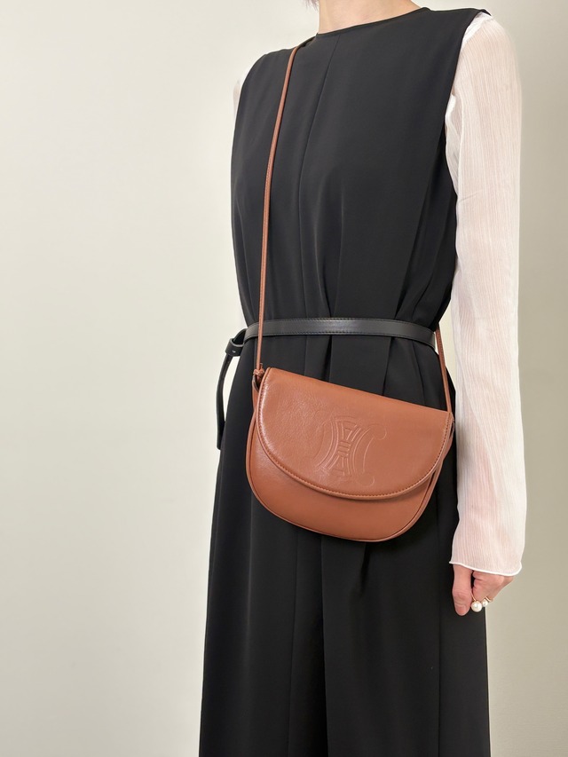 CELINE セリーヌ ショルダーバッグ ブラウン ブラゾン型押し レザー ラウンド vintage ヴィンテージ オールド c75hyk