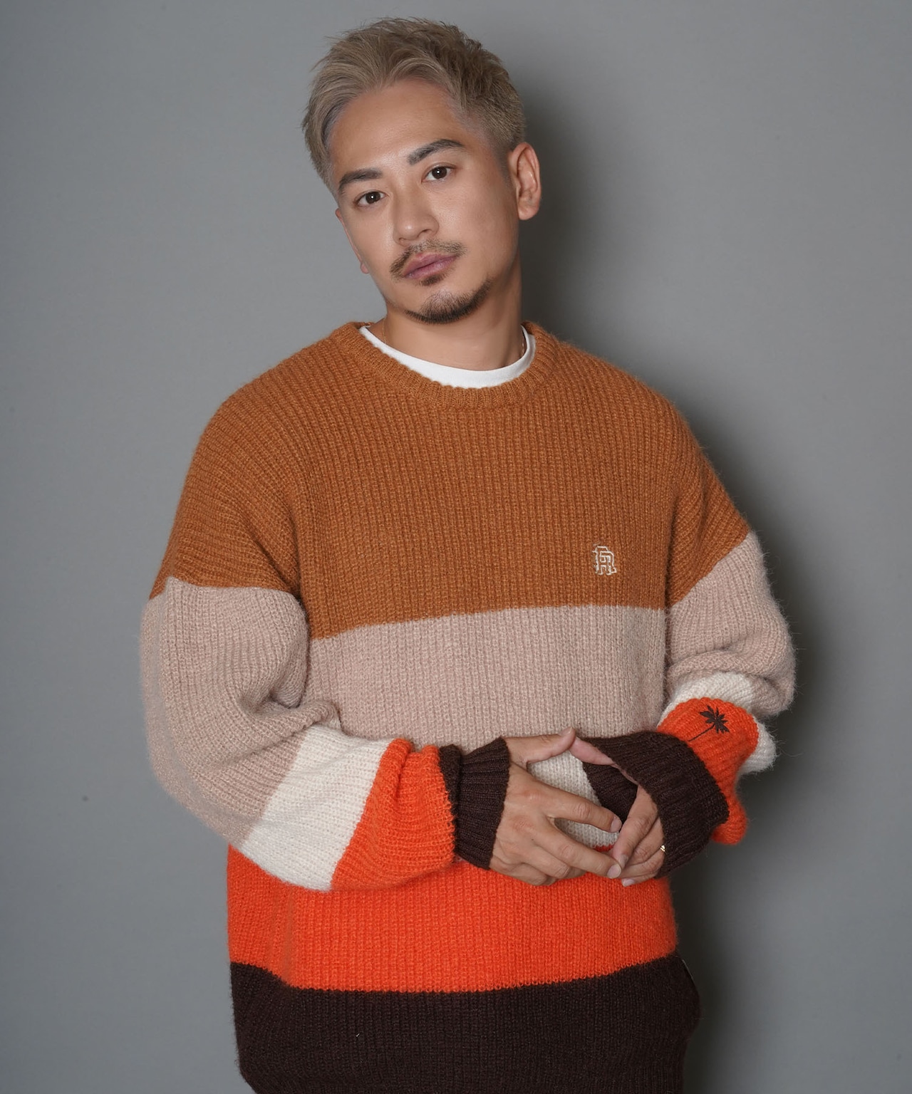 【#Re:room】WOOL COLOR BORDER MOHAIR CREW KNIT［REK113］