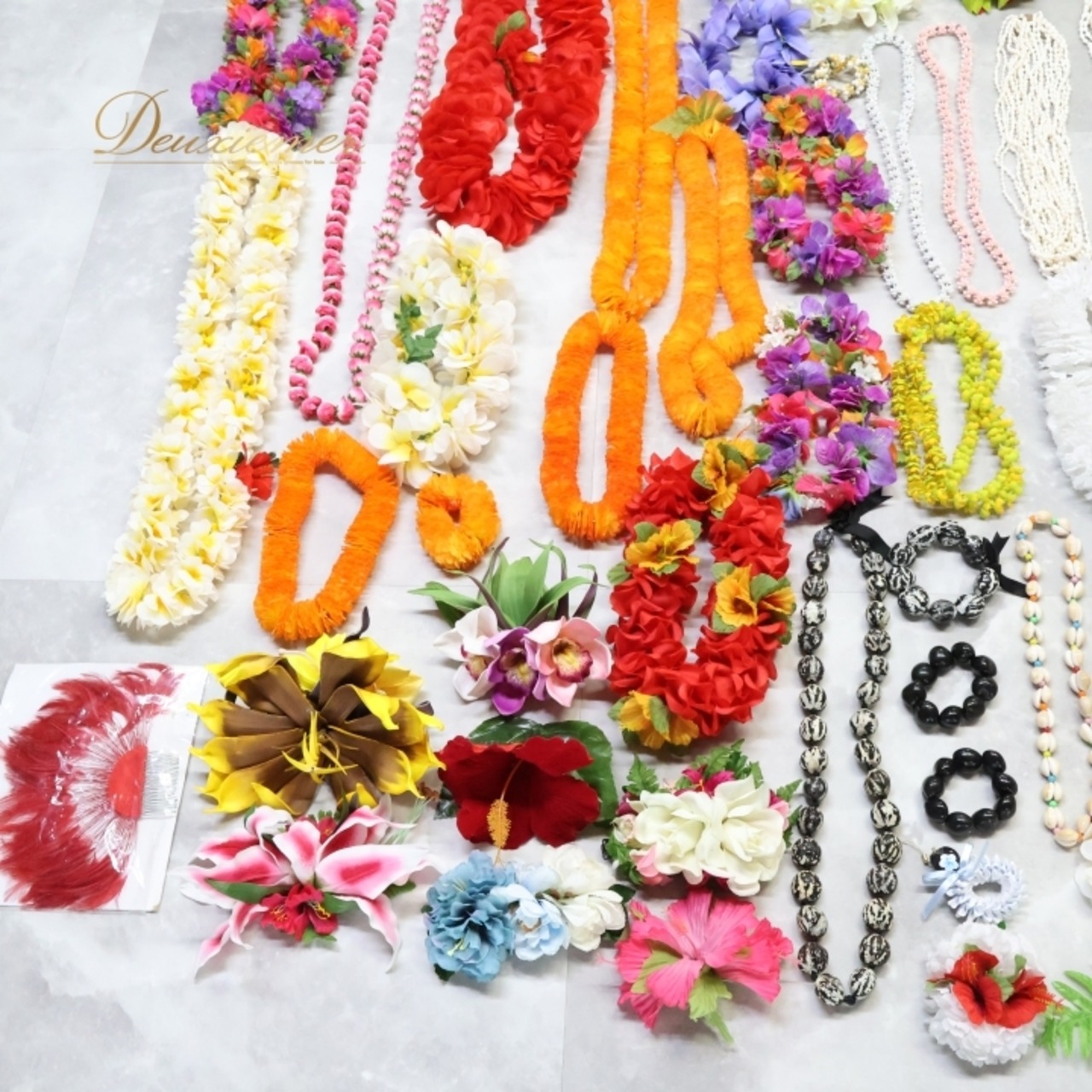 フラダンス 小物 小道具 まとめ売り 全100点以上 セット カラフル ネックレス フラワーレイ リーフレイ シェルレイ 髪飾り バッグ ポーチ フラダンス衣装 小道具セット ダンス 小物セット 民族衣装 ヘアアクセサリー フラワー シェルアクセサリー レイ