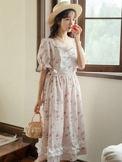 【0025】Frilled Ribbon Cute A-Line Short Sleeve Dress