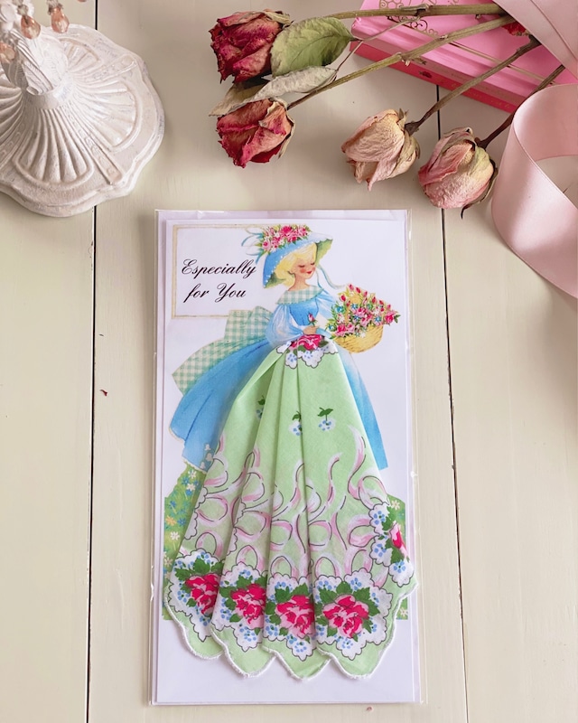 Hankie Gift Card Garden Girl(GG1218) - Vintage Inspired Handkerchiefs / ヴィンテージプリント ハンカチ