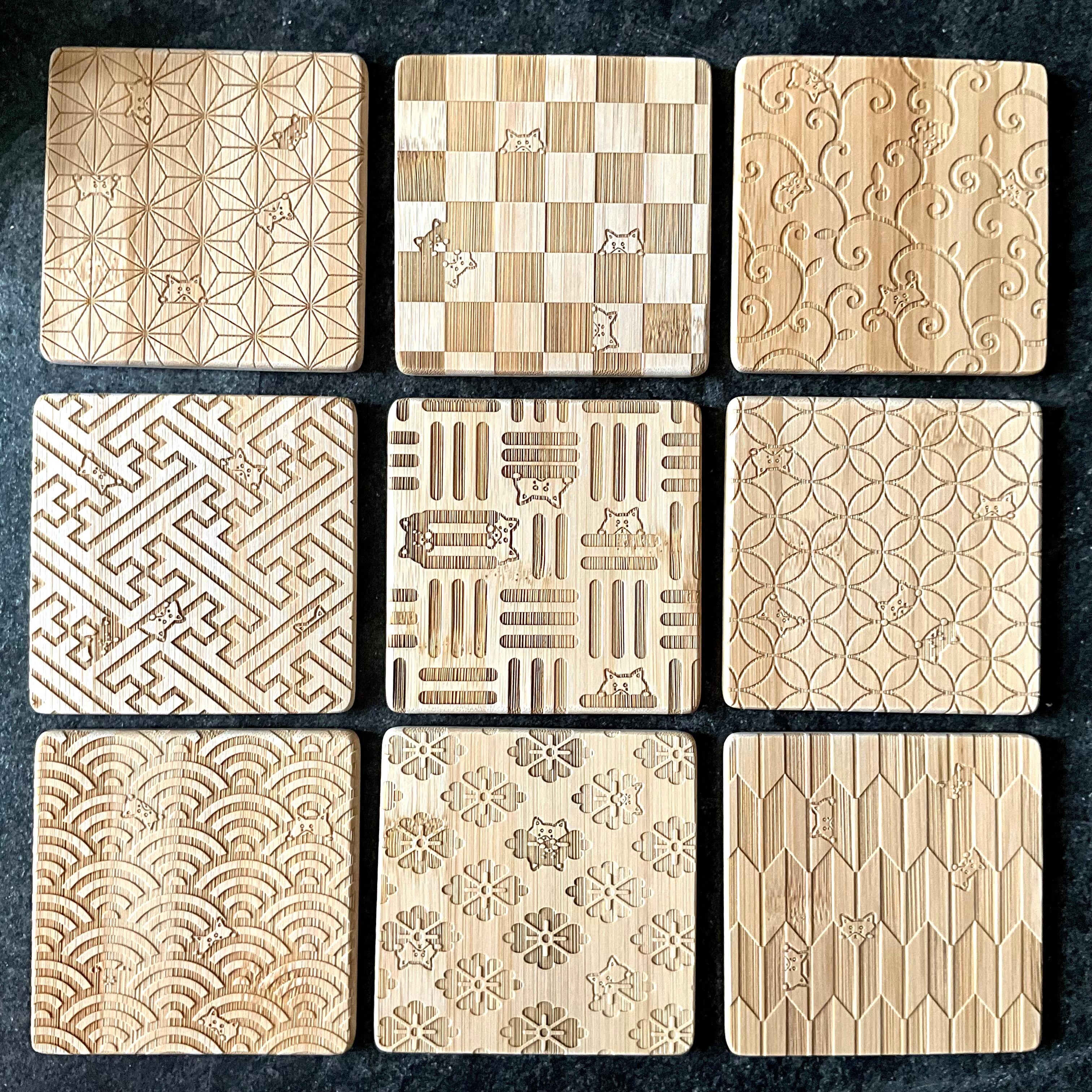 和柄柴犬の竹製コースター 席札 レーザー彫刻 | 竹専門店のBambooFam