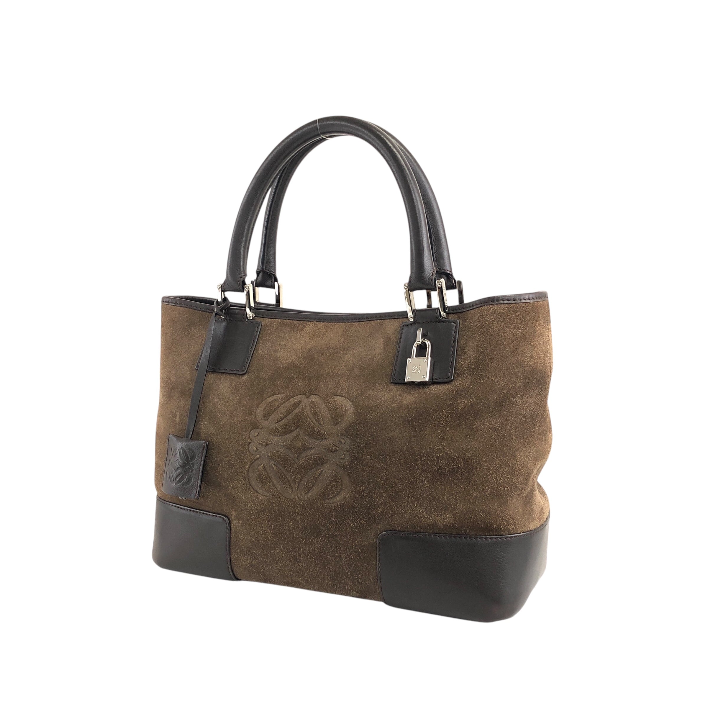 LOEWE ロエベ アナグラム スエード レザー ブラウン ハンドバッグ LOEWE ロエベ ハンドバッグ ブラウン アナグラム スエード vintage