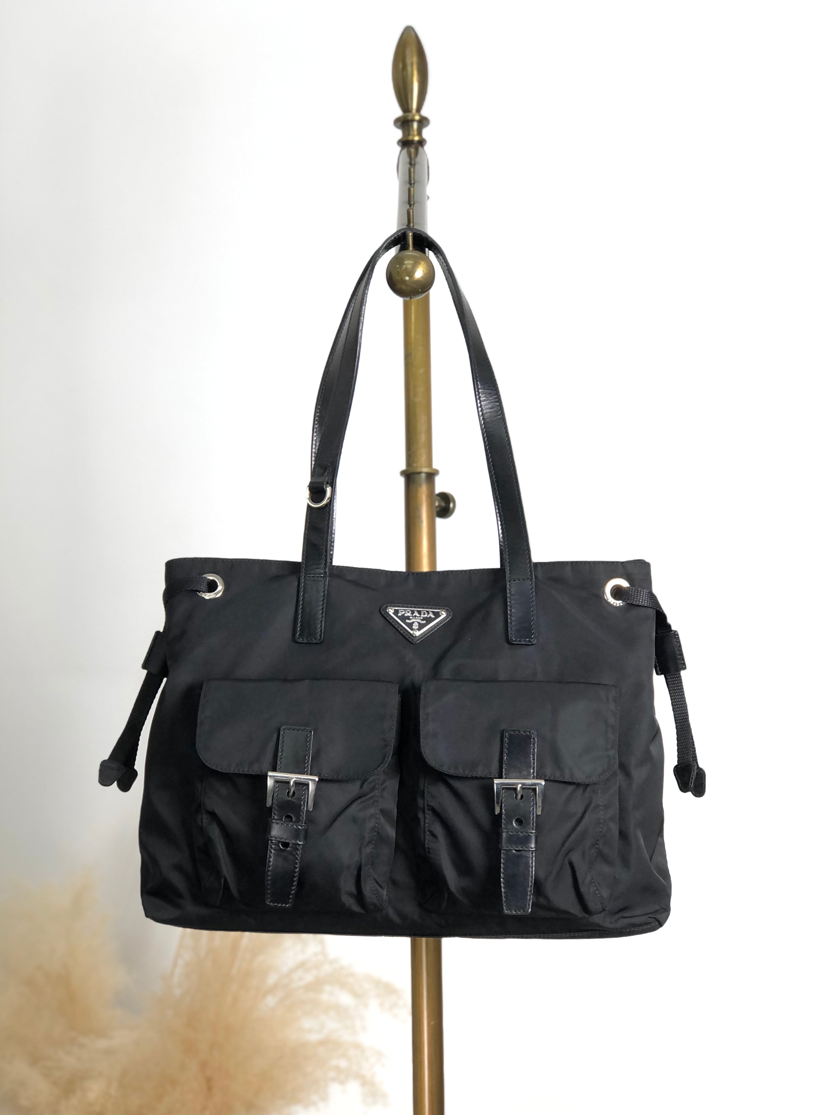 PRADA プラダ トートバッグ ブラック トライアングルロゴ ナイロン フロントバックル vintage ヴィンテージ オールド 7sstfx