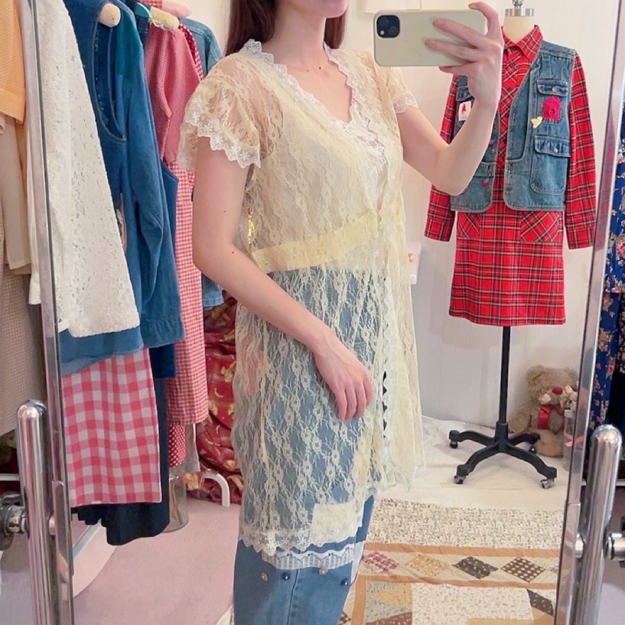 yellow lace frill blouse