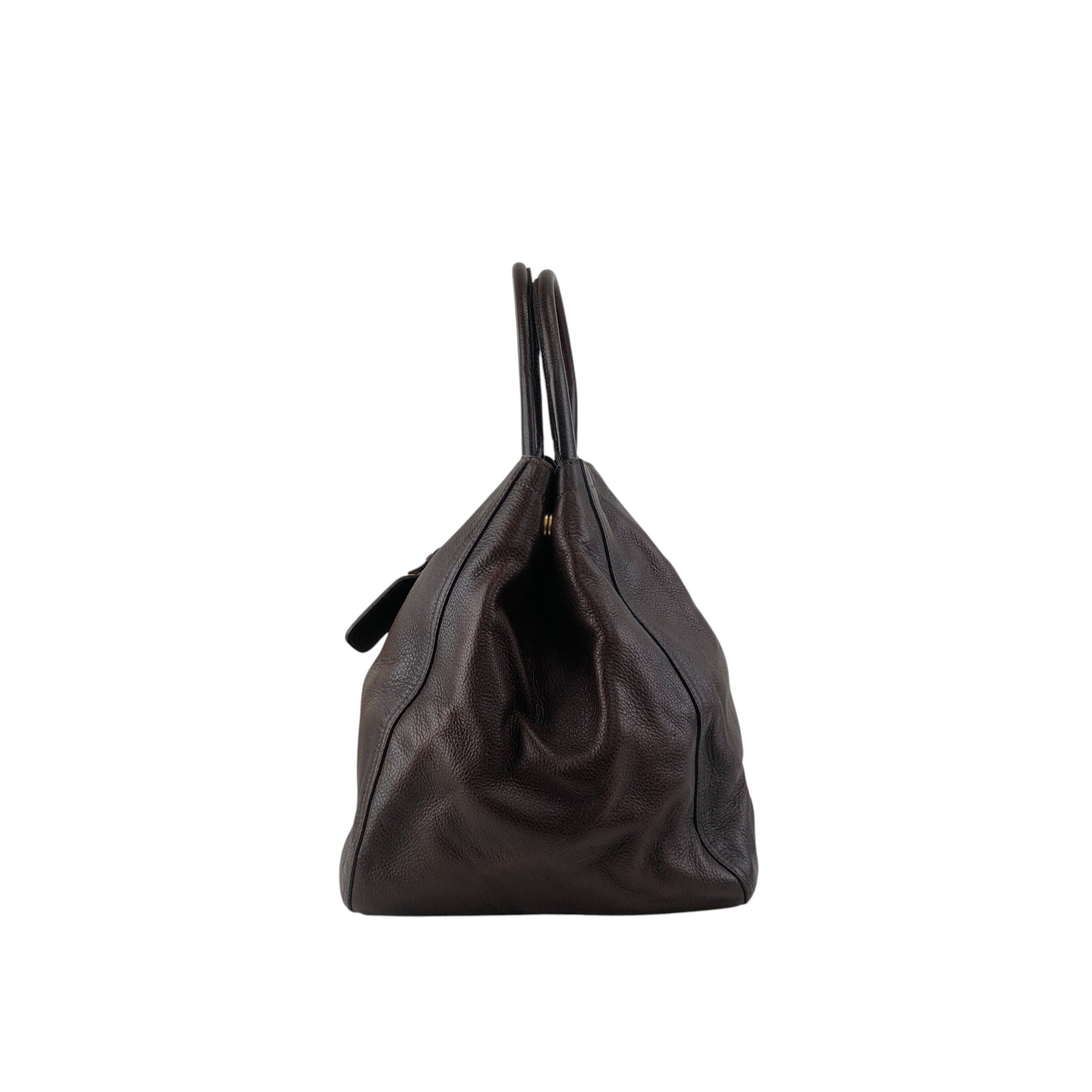 PRADA プラダ ハンドバッグ ブラウン ロゴ レザー 2wayトートバッグ