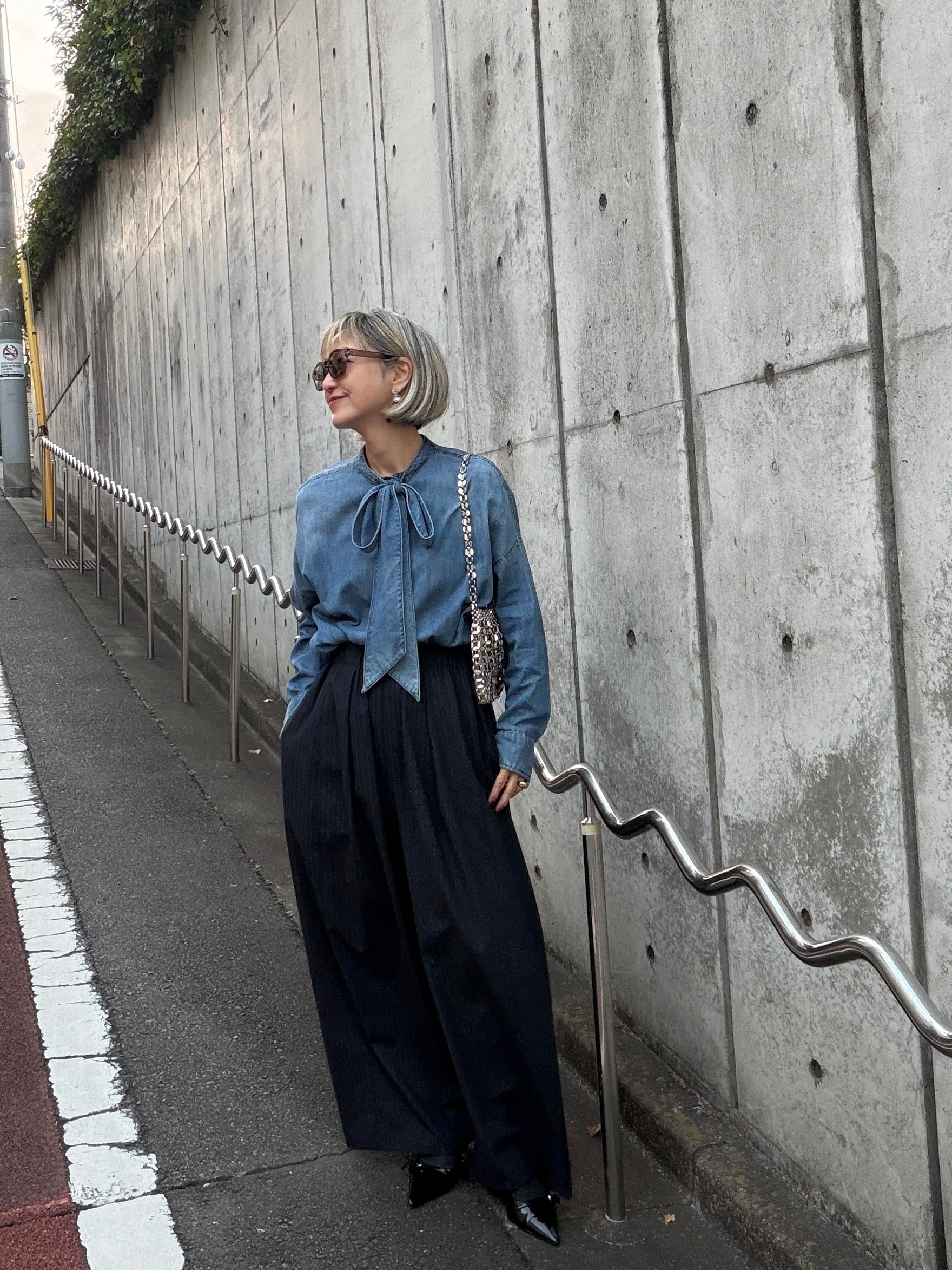 再販】デニムボウタイブラウスブルー | 3e Troisieme トロワズイエム