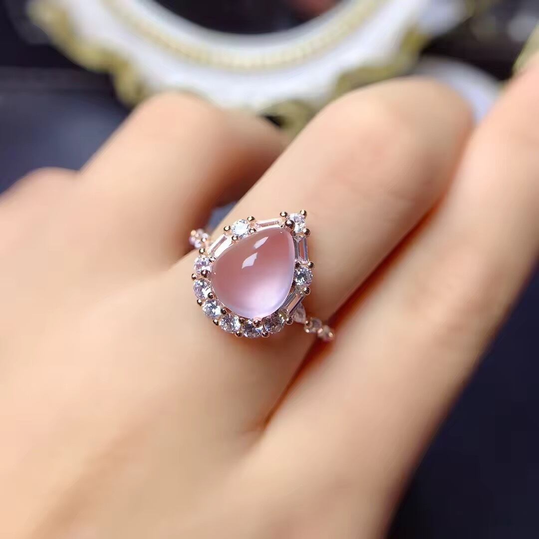 quartz〗天然 ローズクォーツ 桃水晶 ペア 雫 ヘイロー 取り巻き