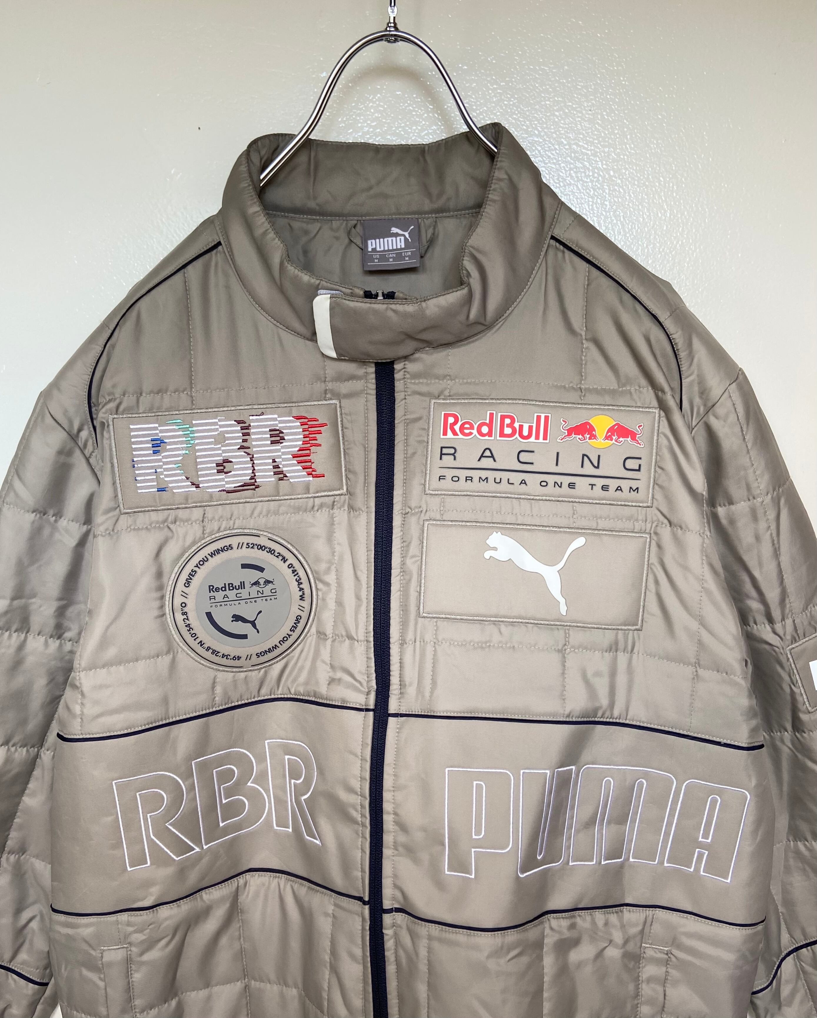 古着 レーシング ダウンジャケット レッドブル×プーマ ホワイトベージュ 刺繍