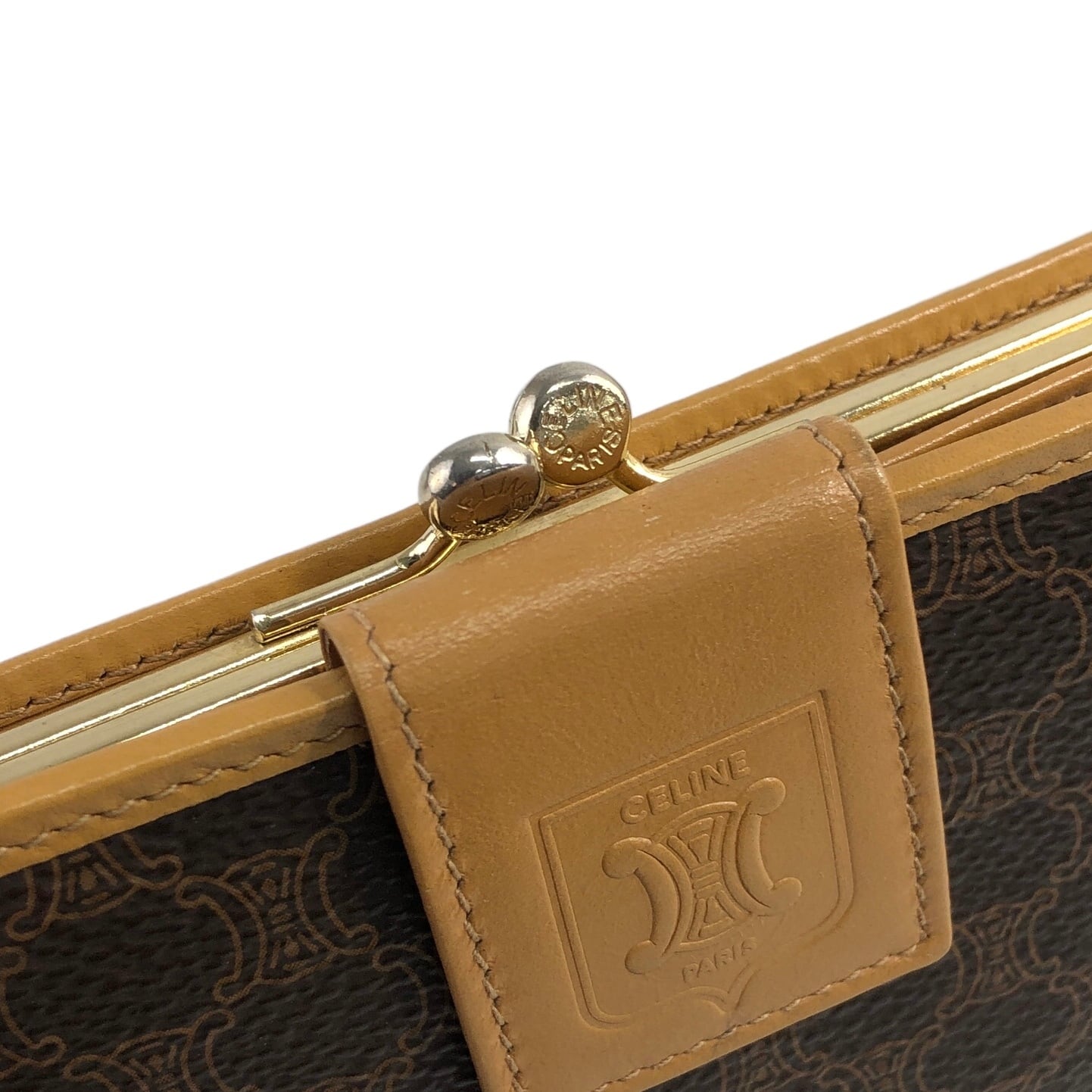 CELINE セリーヌ マカダム ロゴ型押し PVC レザー 財布 ブラウン