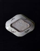 菱形皿　緑釉鉄絵蟹図　２枚　/　江戸中期〜明治初期
