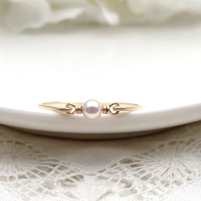 あこや真珠 K14gf ワイヤーリング｜繊細な一粒の指輪