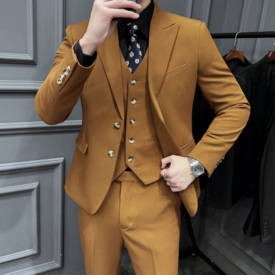 メンズ スーツ 3ピースセット ブラウン メンズ スーツ セットアップ 3