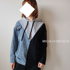 【MICALLE MICALLE 】デニム切替フーディ(MML115TCA)