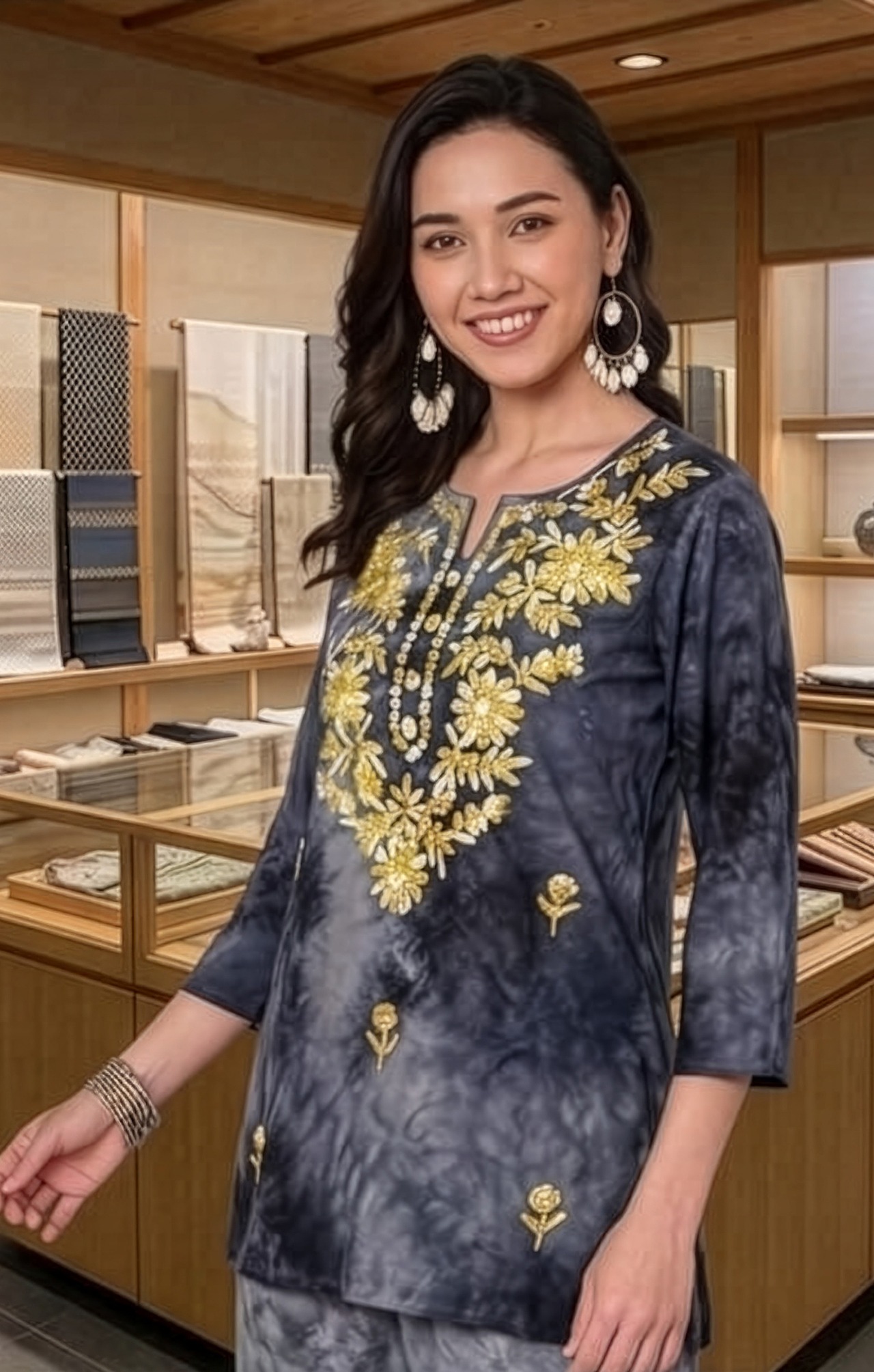 インディゴフラワー刺繍クルティ WA006 - 7