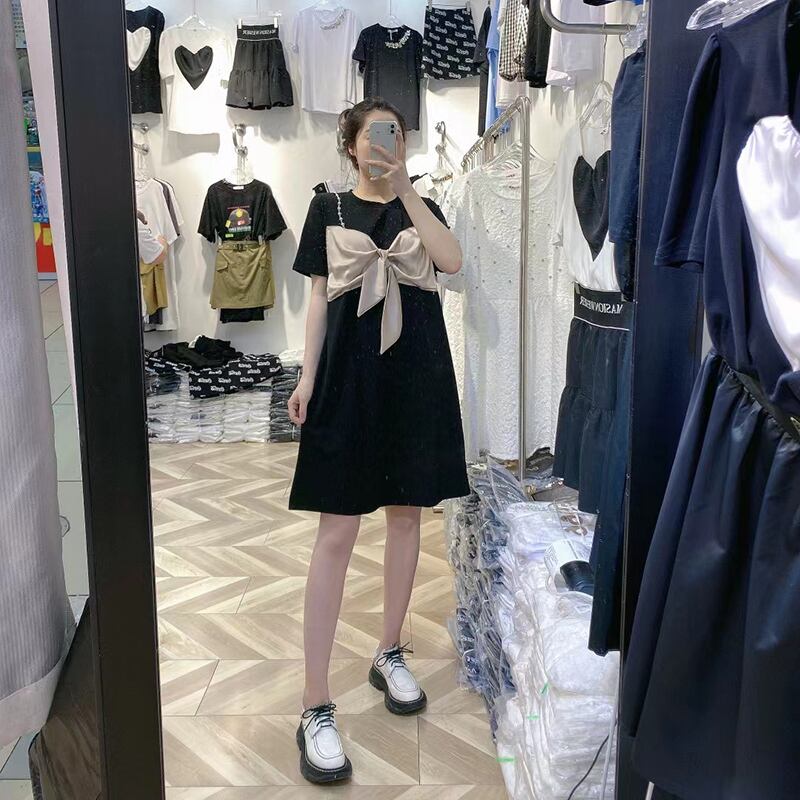 サマードレス リボンウェストスカート 大きめサイズ 夏物 ミックスインファッション64775429868