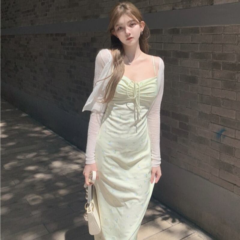 ギャザーフローラルドレス サマーカーディガン 大人ガーリー スウィート キュート カジュアル 夏物 花柄 YY-ファッション53731751972