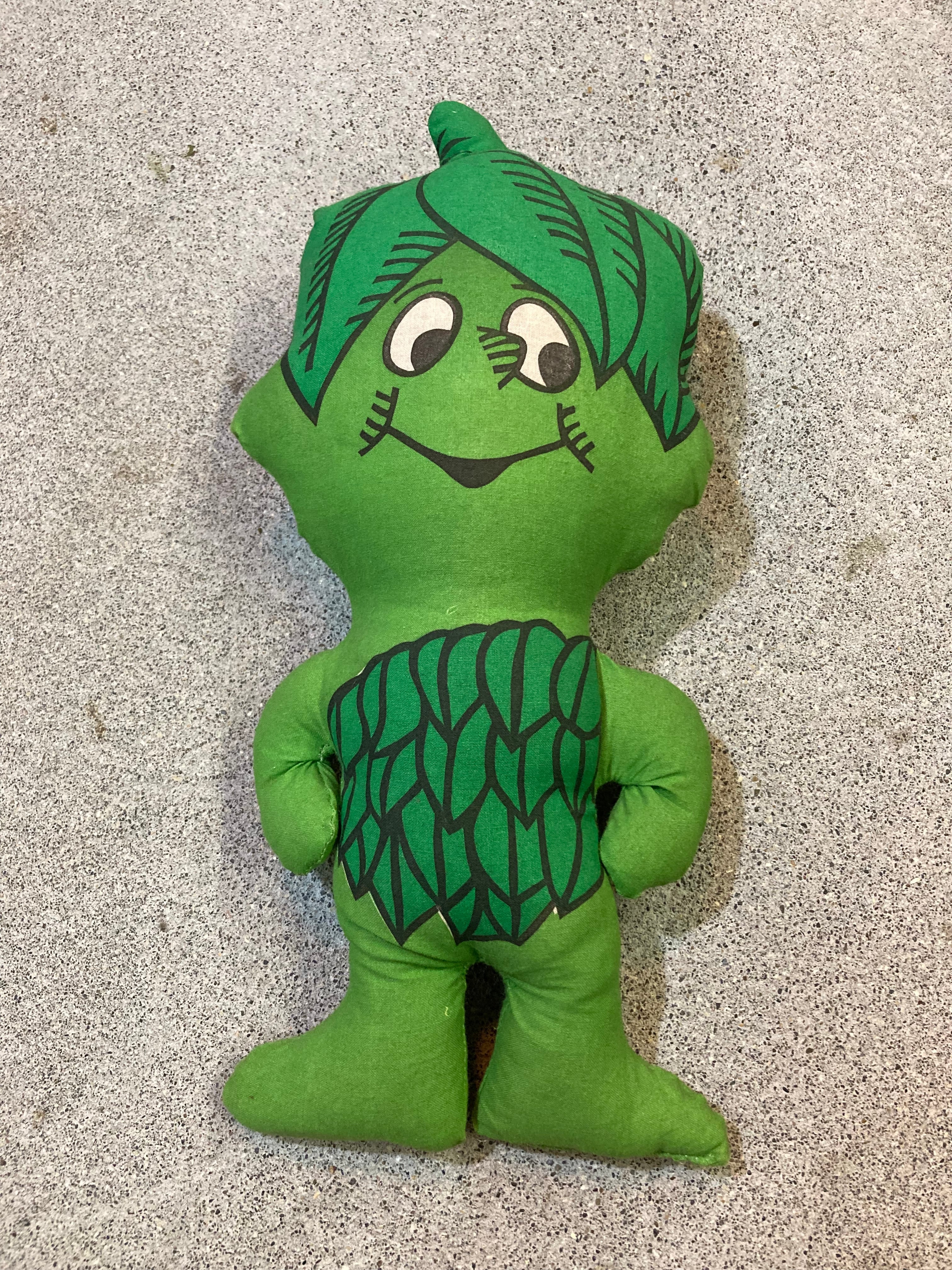 70s GREEN GIANT Little Sprout  PILLOW DOLL (beady antiques)
