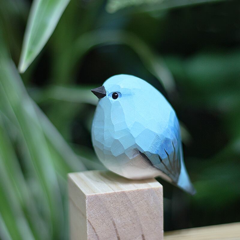 木製の鳥の彫刻 マウンテン・ブルーバード（ムジルリツグミ） g-049