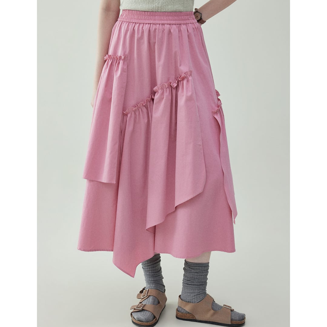 pure cotton high waist a line midi skirt