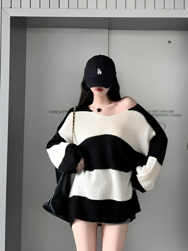 バイカラーボーダーオーバーサイズニット