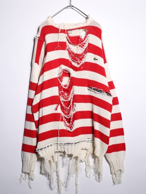 REMAKE / clash bolo × zip XXL over silhouette border knit