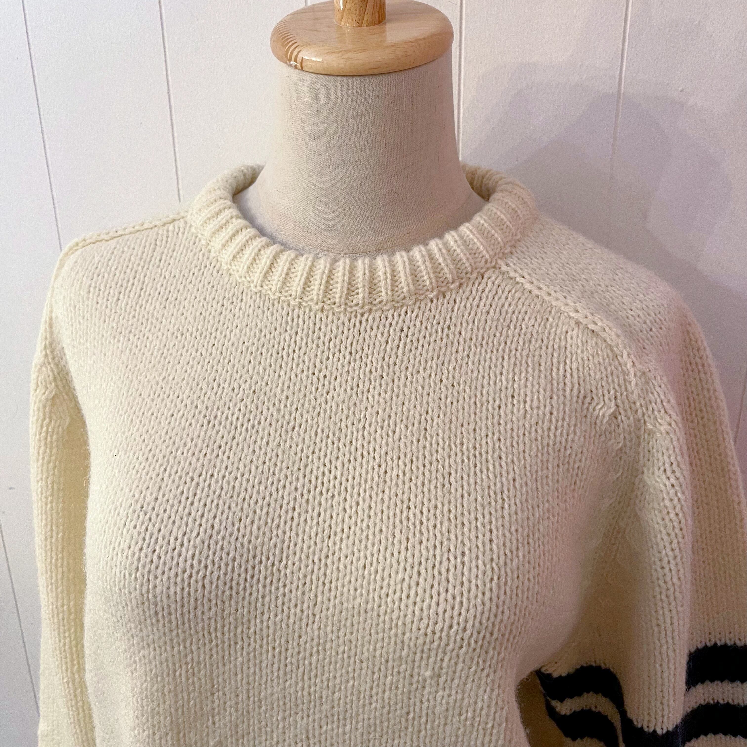 navy double line crew neck sweater
