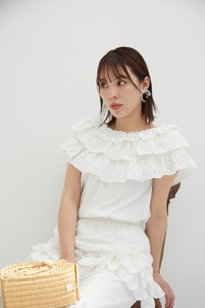 ハートエンブロイダリーレース　ブラウス／White（SIS10011）
