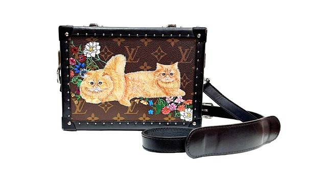 カスタムペイント LOUIS VUITTIN ルイ ヴィトン LV M20252 モノグラム マカサー クラッチ ボックス ショルダーバッグ ICチップ キャット 猫